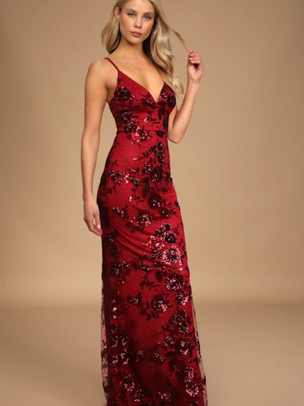 Lulus Shine Language Wine Red Sequin Mermaid Maxi Dress - Size XL